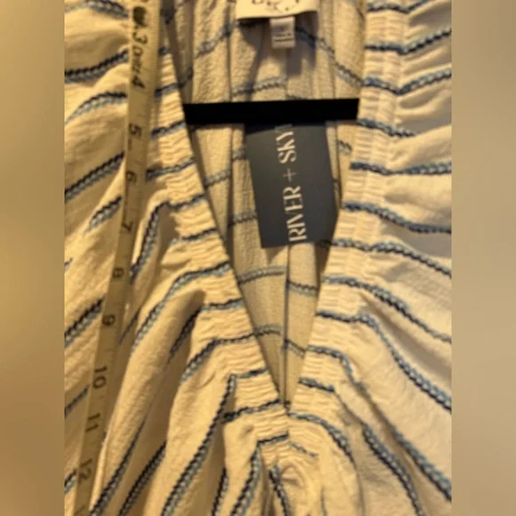 💧H064 NWT Gilli L pp 16 unstretched Blue striped stretch waist big sleeve Dress - Picture 7 of 12